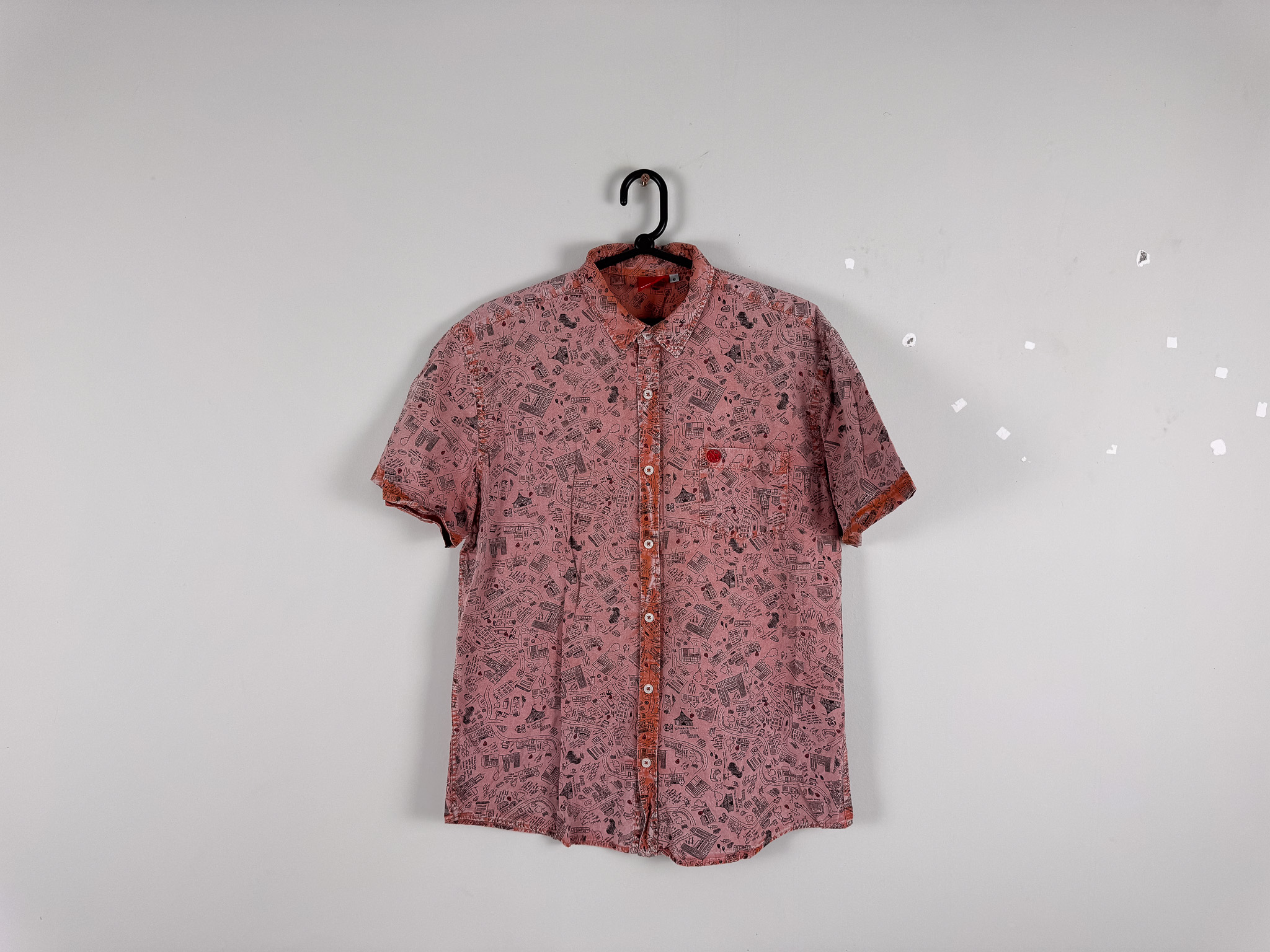 Camisa Manga Curta Floral Salmão
