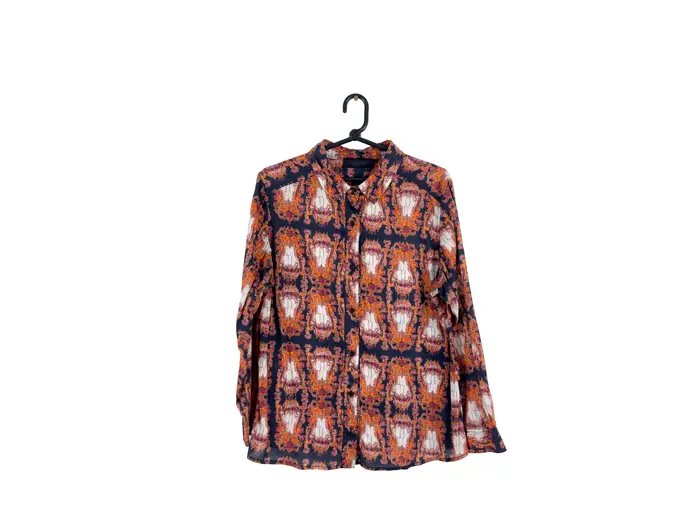 Camisa Estampa Étnica Laranja/Preto