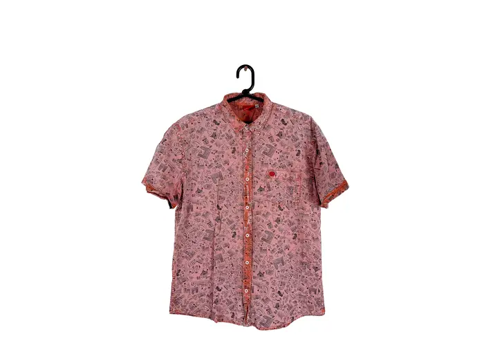 Camisa Manga Curta Floral Salmão