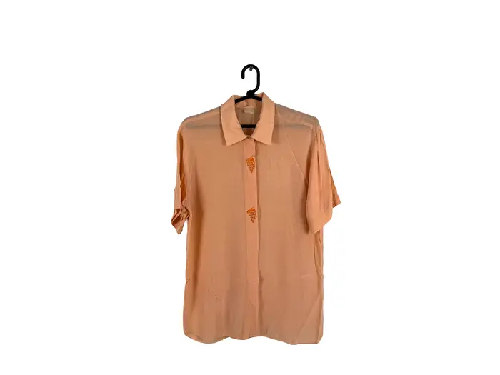 Blusa Pêssego Manga Curta Vintage