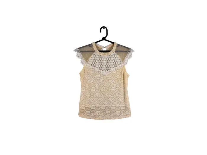Blusa Crochê Bege Sem Manga
